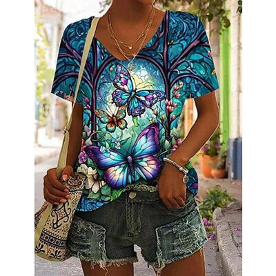 Blusa Casual con Estampado Animal Cuello V Manga Corta Personalizable - Image 25