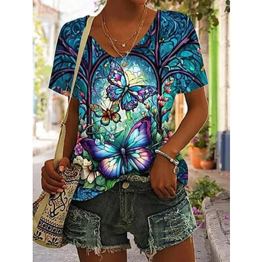 Blusa Casual con Estampado Animal Cuello V Manga Corta Personalizable - Image 25