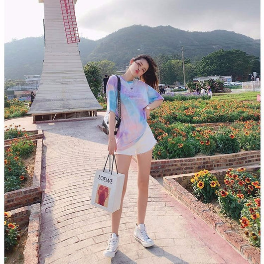 Blusa Suelta Tie-Dye Coreana de Manga Corta para Mujer - Tendencia Ins - Image 5