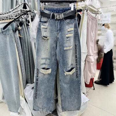 Jeans Rotos con Estampado de Letras y Efecto Pintura Desgastada - Image 2