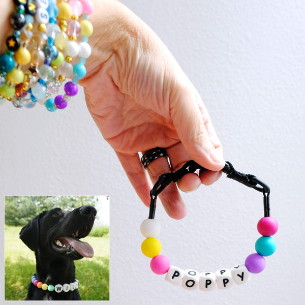 Collar Personalizado para Perro con Cuentas y Pulsera Coordinada - Nombre Grabado en Letras