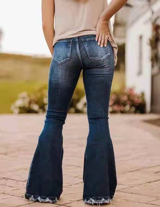 Jeans Flare de Tiro Alto Ajustado con Rotos Desgarrados - Image 2