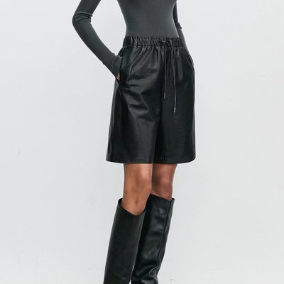 Shorts de Cuero con Cintura Elástica - Casual Versátil para Mujer - Image 12