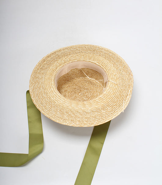Sombrero de Paja para Mujer con Lazo Verde - Diseño Plano Elegante - Image 16