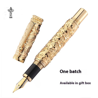 Bolígrafo Dorado Estilo Chino Retro con Relieve 18K - Diseño Bicolor Premium