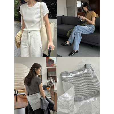 Blusa Básica de Verano para Mujer con Cuello Redondo y Textura - Image 2