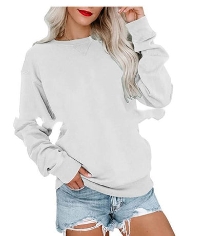 Sudadera Suelta de Color Liso con Cuello Redondo para Mujer - Image 23