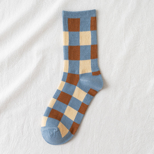 Calcetines de Algodón para Mujer con Diseño Cuadros Azul Británico - Image 14
