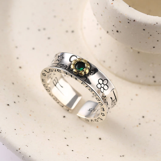 Anillo de Plata Esterlina 925 con Esmeralda Estilo Graffiti - Image 3
