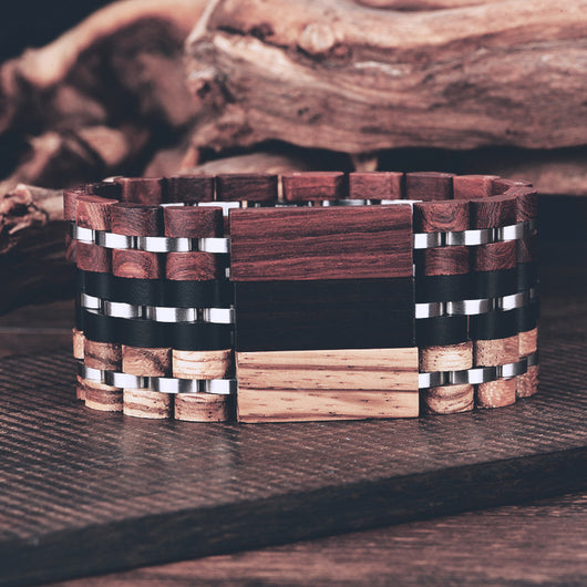 Pulsera de Madera Ébano, Sándalo Rojo y Cebra