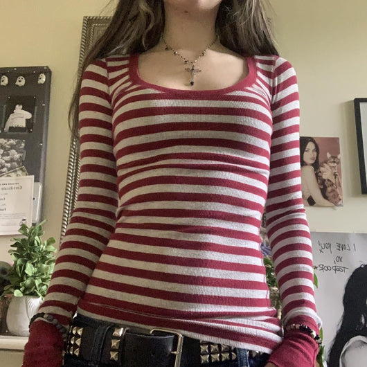 Blusa Manga Larga a Rayas con Cuello Redondo para Mujer - Image 6