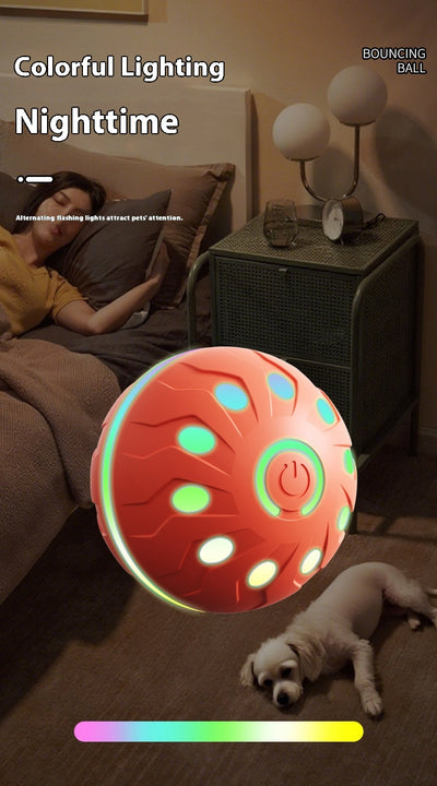 Orange-red automatic pet toy ball with a textured surface and a power button, designed for dogs. - Image 17