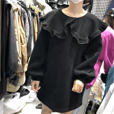 Vestido Suéter Acolchado de Felpa con Cuello Peter Pan - Image 4