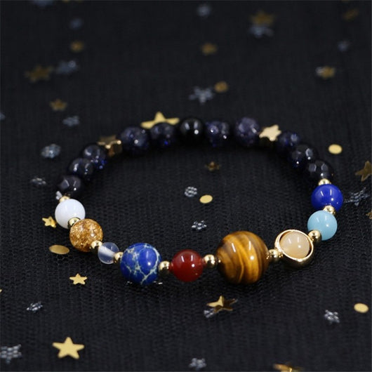 Pulsera del Universo con 8 Planetas en Piedra Azul