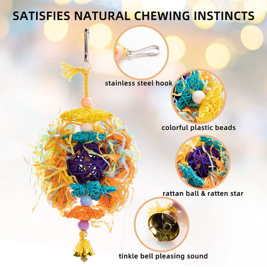 5-piece colorful parrot gnawing toy set with braided cotton ropes, wooden beads, shredded paper, and a bell. - Image 11