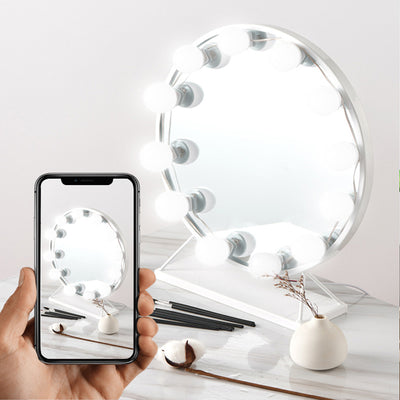 Espejo de Maquillaje LED con Luz Hollywood USB - Iluminación Tricolor Ajustable