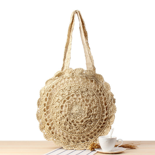 Bolsa de Playa Redonda Tejida a Mano - Bolso Cruzado de Ratán para Mujer - Image 34