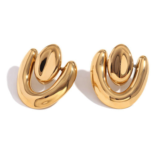 Aretes de Corazón Irregular Acero Inoxidable Chapado en Oro 18K con Costuras Geométricas - Image 6