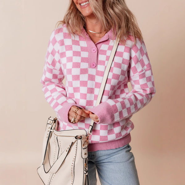 Blusa Cuadros Escoceses con Tres Botones - Camisa Suelta y Versátil para Mujer