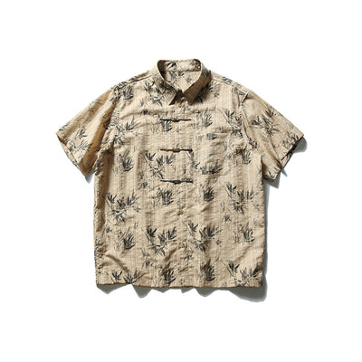 Camisa de Manga Corta con Nudos Chinos y Estampado de Hojas de Bambú - Image 11