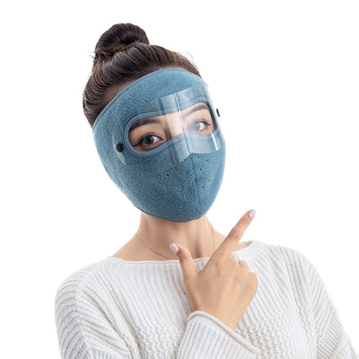 Black fleece winter cycling mask with clear windproof goggles, covering face, neck, and ears for cold protection. - Image 5