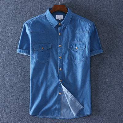 Camisa Denim de Algodón Manga Corta para Hombre - Comodidad de Verano - Image 3