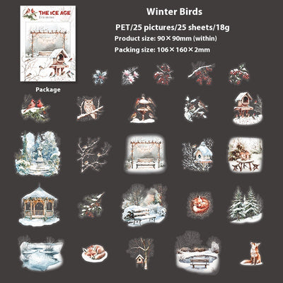 A set of 25 PET stickers featuring winter landscapes, ice castles, deer, wolves, and an ice queen in a snowy fantasy theme. - Image 7