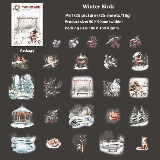 A set of 25 PET stickers featuring winter landscapes, ice castles, deer, wolves, and an ice queen in a snowy fantasy theme. - Image 7