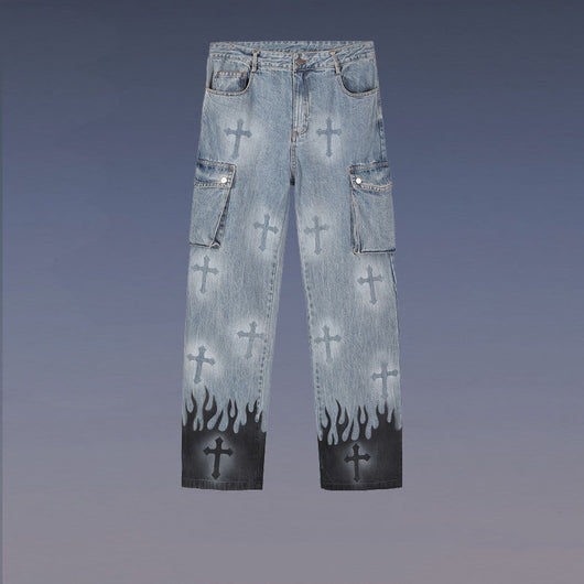 Jeans Rectos Sueltos Graffiti Retro Estilo Street - Image 3
