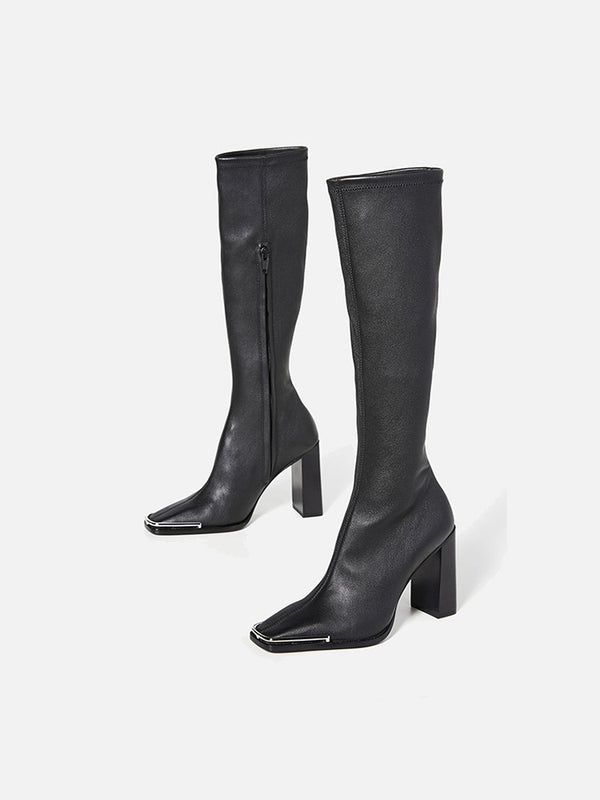 Botas Altas de Cuero con Tacón Robusto y Silueta Ajustada - Image 4