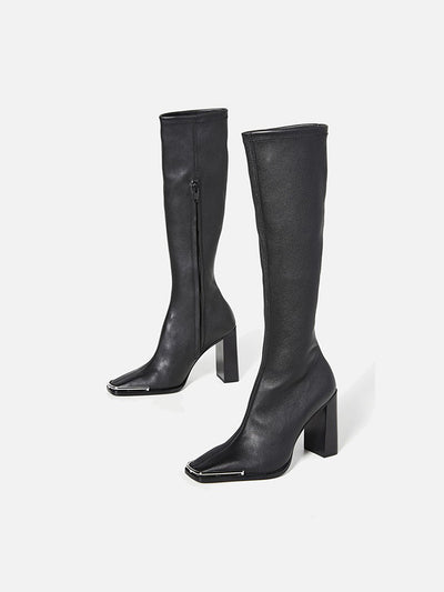 Botas Altas de Cuero con Tacón Robusto y Silueta Ajustada - Image 4