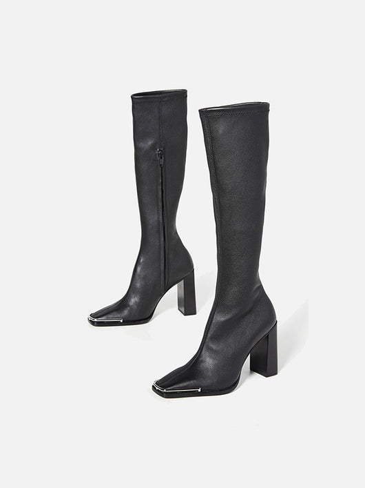 Botas Altas de Cuero con Tacón Robusto y Silueta Ajustada - Image 4