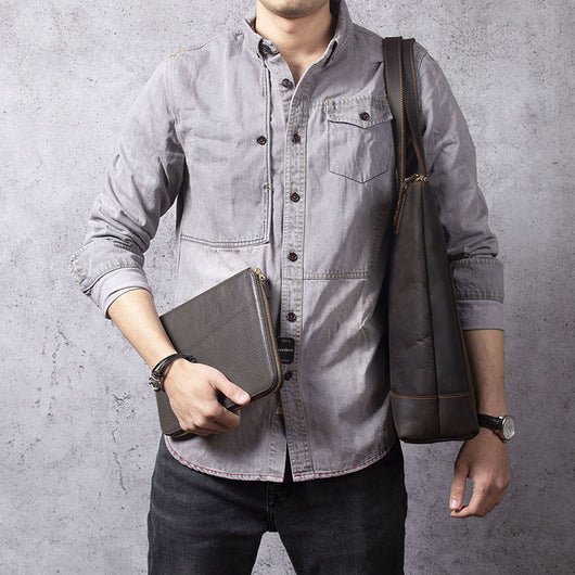 Bolso de Cuero Genuino Estilo Retro para Hombre - Primera Capa - Image 3