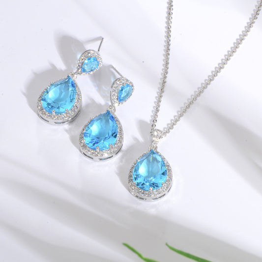 Conjunto de Collar y Aretes de Circonita Brillante para Novia - Joyería Elegante y Minimalista