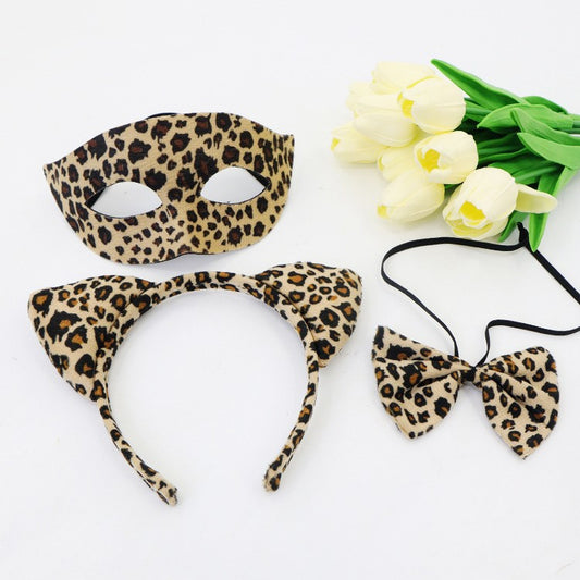 Conjunto de Máscara Media Cara y Diadema Estampado Leopardo para Halloween