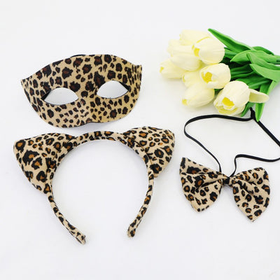 Conjunto de Máscara Media Cara y Diadema Estampado Leopardo para Halloween