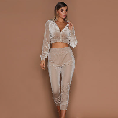 Conjunto Deportivo Mujer Sudadera Terciopelo y Pantalón Deportivo con Cierre - Image 3