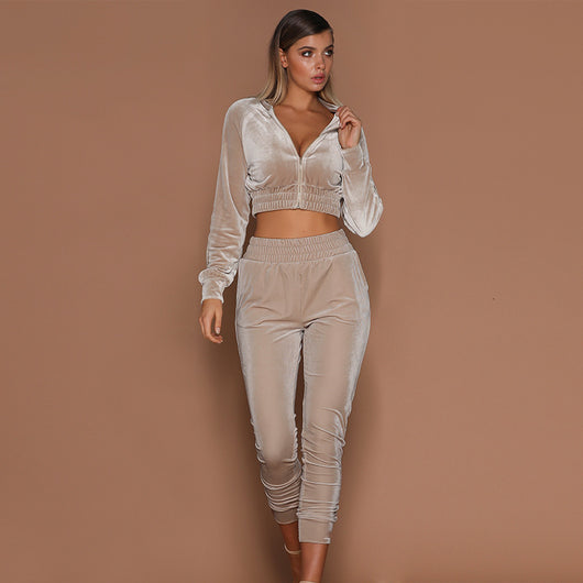 Conjunto Deportivo Mujer Sudadera Terciopelo y Pantalón Deportivo con Cierre - Image 3