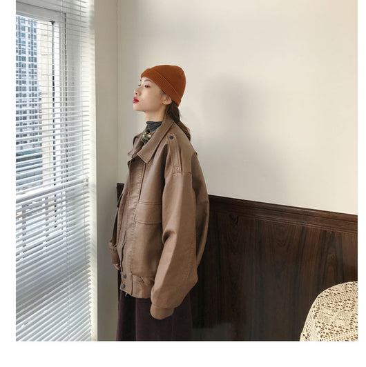 Chaqueta de Cuero Retro Estilo Hong Kong Suelta para Mujer - Image 16