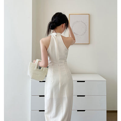 Falda Midi Blanca Asimétrica Cuello Halter Ajustada - Image 6
