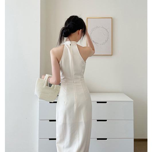 Falda Midi Blanca Asimétrica Cuello Halter Ajustada - Image 6