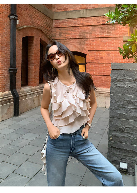 Blusa Sin Mangas con Volantes Irregulares para Mujer - Image 8