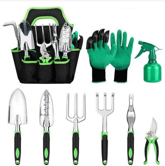 Set de 9 Herramientas de Jardín en Aluminio con Mangos Ergonómicos Bicolor