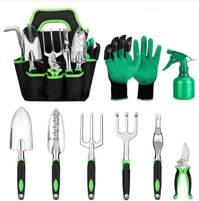 Set de 9 Herramientas de Jardín en Aluminio con Mangos Ergonómicos Bicolor