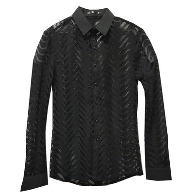 Camisa de Encaje Transparente para Hombre - Estilo Clubwear Moderno - Image 9