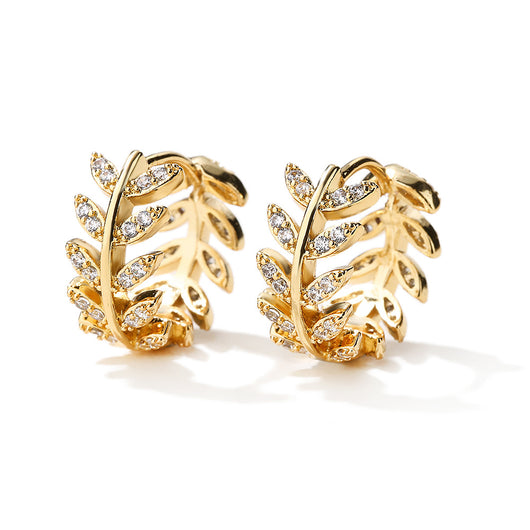Aretes Diseño Coreano con Zirconia Incrustada - Forma de Hoja Elegante - Image 7