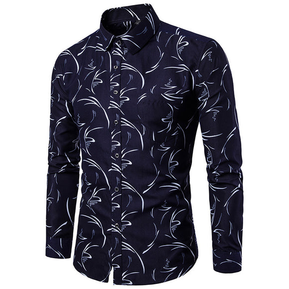 Camisa Estampada Manga Larga Slim Fit para Hombre