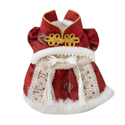 Elegante Qipao Festivo para Mascotas - Vestido Rojo Año Nuevo Chino con Encaje y Pelaje Sintético - Image 14