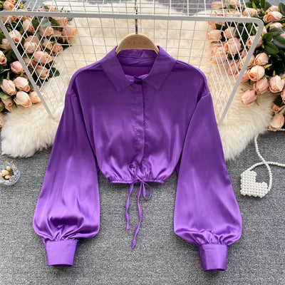 Top Crop Satinado Ajustado Estilo Cocción Ligera para Mujer - Image 8