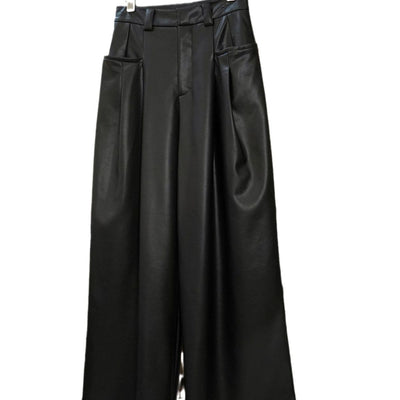 Pantalones PU Cintura Alta Ajustados con Piernas Anchas - Image 6